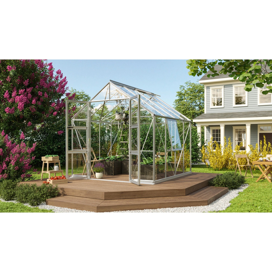 Vitavia Gewächshaus Olymp 6700 mit Alu-Vorzugsset, Farbe Silber/Transparent, ESG Sicherheitsglas 3 mm, mit Doppelflügeltüren und Satteldach - Bild 2