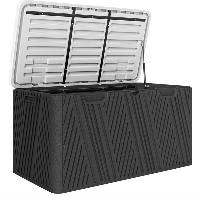 Outsunny Aufbewahrungsbank aus HDPE mit Gasfederdeckel und Griffen, wasserdichte Gartenbox mit UV-Schutz, Schwarz und Grau, B/T/H: 115 x 60 x 60 cm - Bild 1