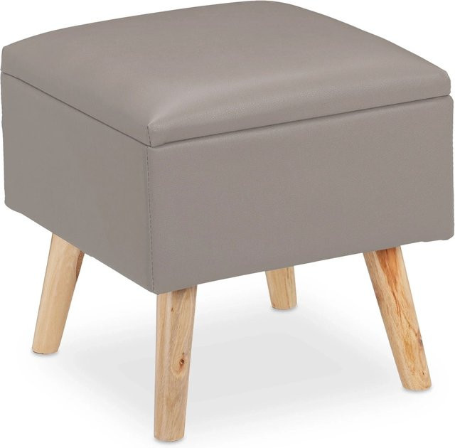 Relaxdays Sitzhocker aus Kunstleder in Grau mit Stauraum, B/T/H: 40 x 40 x 40 cm - Bild 1