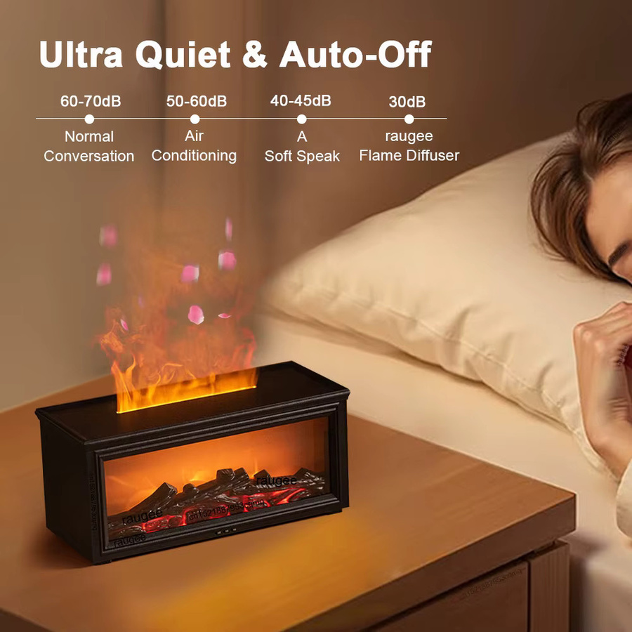raugee Aroma Luftbefeuchter mit Flammen-Effekt, Ultraschall Diffusor für ätherische Öle, Schwarz, mit Fernbedienung und Duftfach - Bild 4