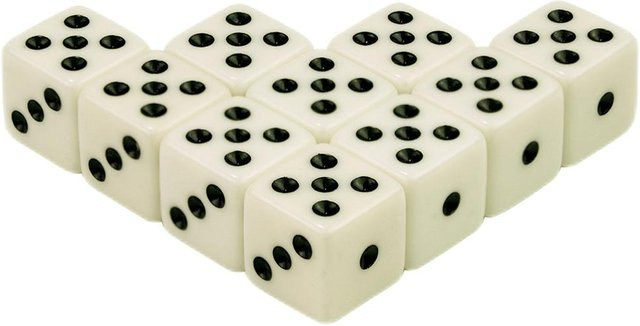 10-teiliges Set Spielwürfel Weiß 12mm Acryl - Bild 1