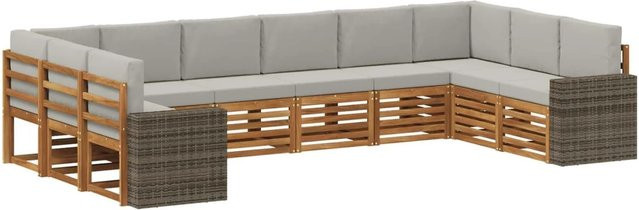 vidaXL Outdoor-Sofagarnitur in U-Form aus Akazienholz mit hellgrauen Polyester-Kissen, Natur und Hellgrau - Bild 1