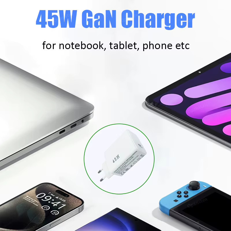 VIKEFON 45W GaN USB-C Schnellladegerät in Weiß für iPhone, MacBook, iPad, Samsung und Xiaomi mit EU/US/UK-Stecker - Bild 2