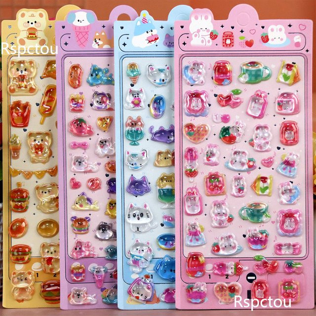 Charile 3D-Kristall-Aufkleber mit Kawaii Cartoon Motiven Kaninchen Panda Katze in Multicolor für Laptop Handy und Kühlschrank - Bild 1