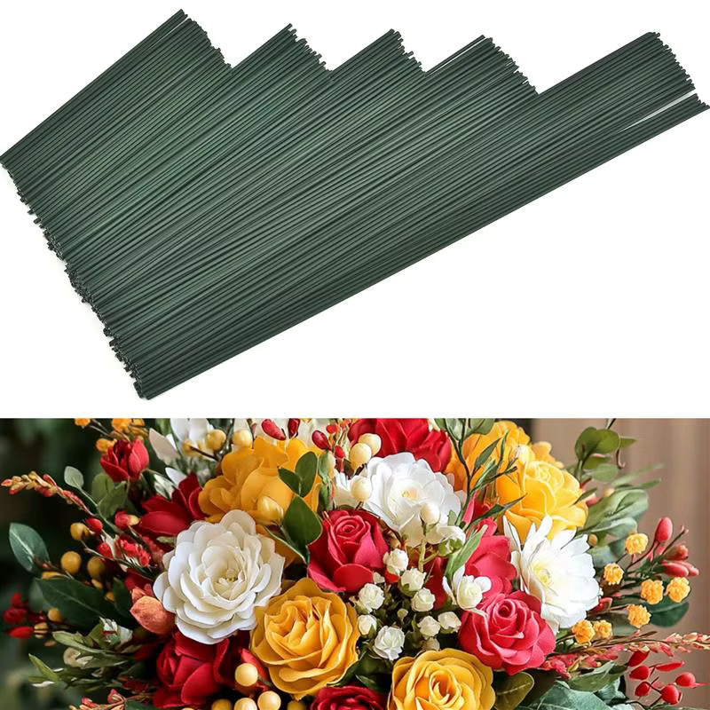 50 Stück Künstliche Blumen Stiele aus Metall in Grün für DIY Bastelarbeiten und Dekoration - Bild 1