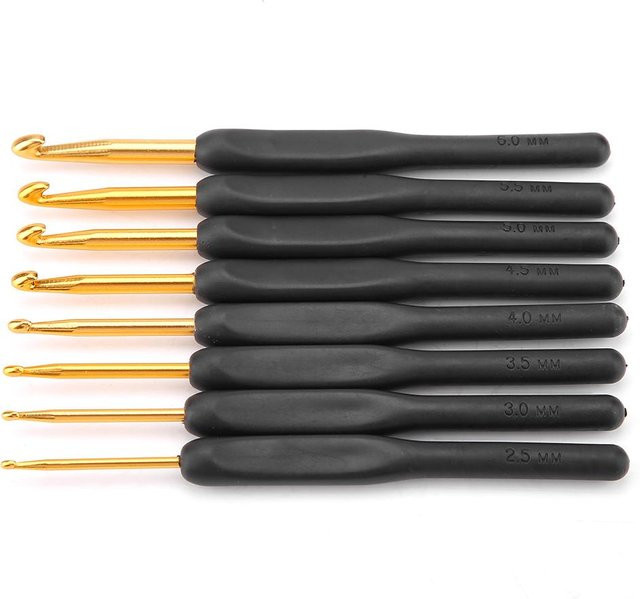 DIYelecs Häkelnadeln Set aus Aluminiumlegierung mit schwarzem ABS-Harzgriff in Schwarz und Gold - Bild 1