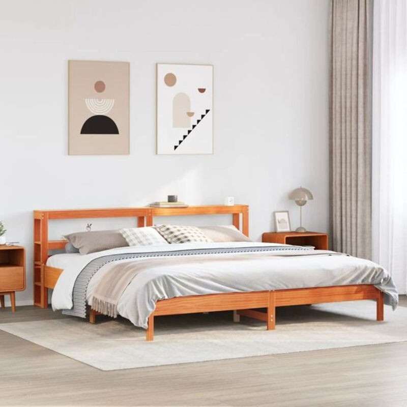 Massivholzbett Vidaxl aus Kiefernholz in Braun im Landhaus- und Skandinavischen Stil ohne Matratze B/T/H: 200 x 200 cm - Bild 1