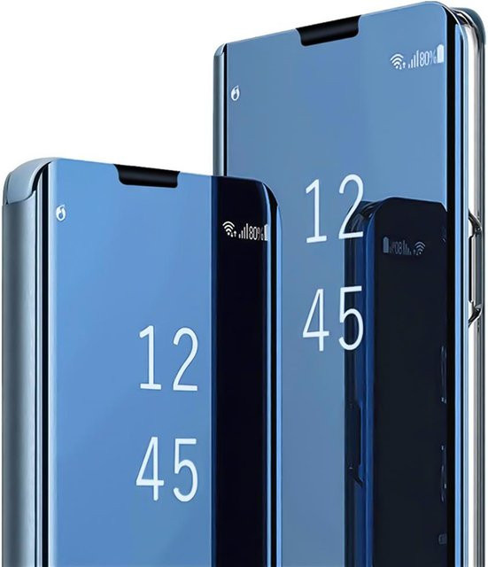 Spiegel Leder Hülle für Xiaomi Redmi Note Serie mit Klappständer in Blau und Transparent - Bild 1