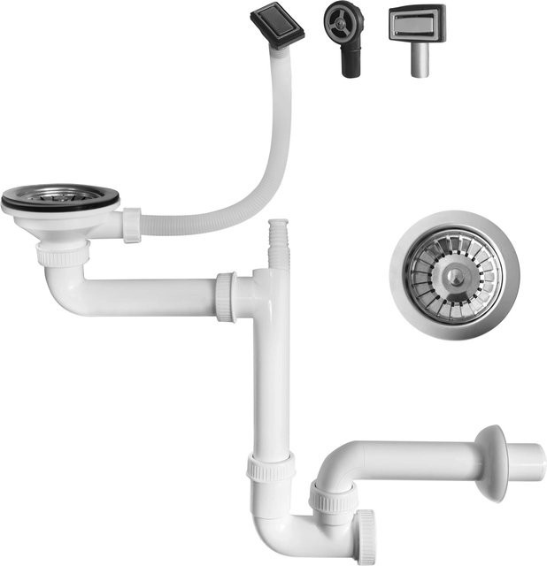 Miló Röhrensiphon-Set für Küchenspülen aus Kunststoff und Edelstahl, Weiß, Ø 114 mm - Bild 1