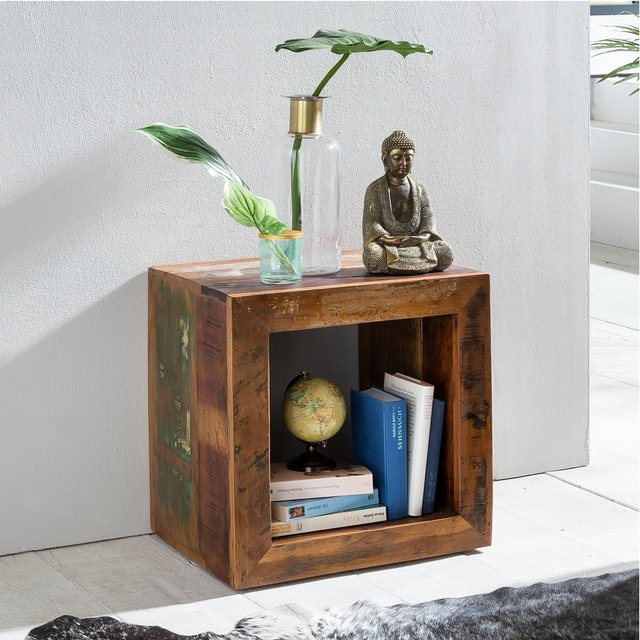 FineBuy Beistelltisch KALKUTTA in Braun im Shabby Chic Design mit Maserung, B/T/H: 45 x 45 x 35 cm - Bild 1