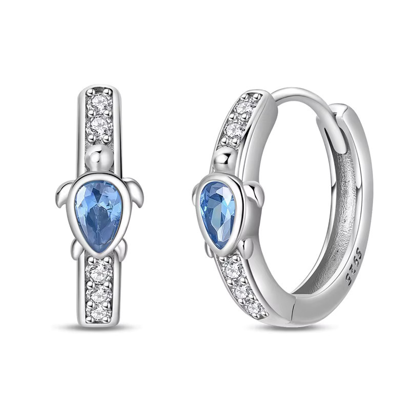 Ohrringe Creolen, 925 Silber, blau, Schildkröte, Damen, Zirkonia - Bild 2