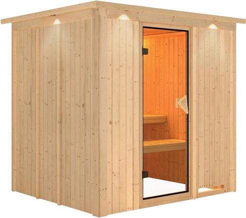 Karibu Sauna Rakvere für 3 Personen aus Fichtenholz in Beige ohne Ofen B: 202 cm, T: 184 cm, H: 210 cm - Bild 1