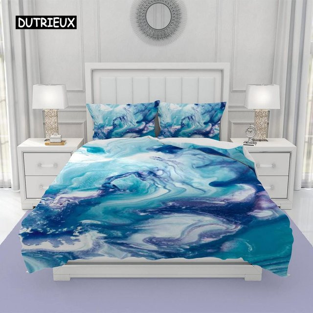 Binchi Outdoor Product Bettwäsche-Set mit Marmor-Design in Blau und Gold, abstrakte Textur, Material Polyester/Mikrofaser, B/H: 135 x 200 cm - Bild 1