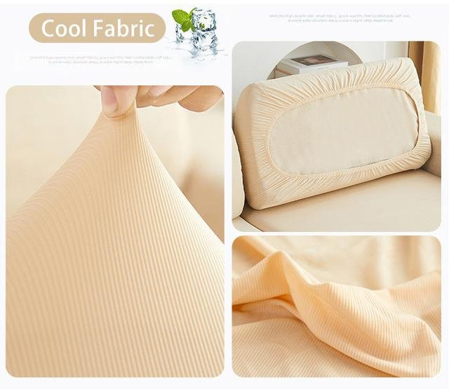 FORTUBI Sofa-Sitzbezug aus elastischem Stoff, beige, einfarbig, waschbar und abnehmbar - Bild 1
