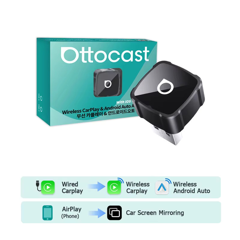 OTTOCAST MINI AIR Cube 4.0 Kabelloser CarPlay und Android Auto Adapter mit Airplay Bildschirmspiegelung, 3-in-1 Dongle, Schwarz - Bild 6