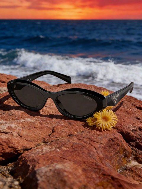 Prada PR26ZS Sonnenbrille Cat-Eye, Acetat, Schwarz, Damen, Vollrand - Bild 1