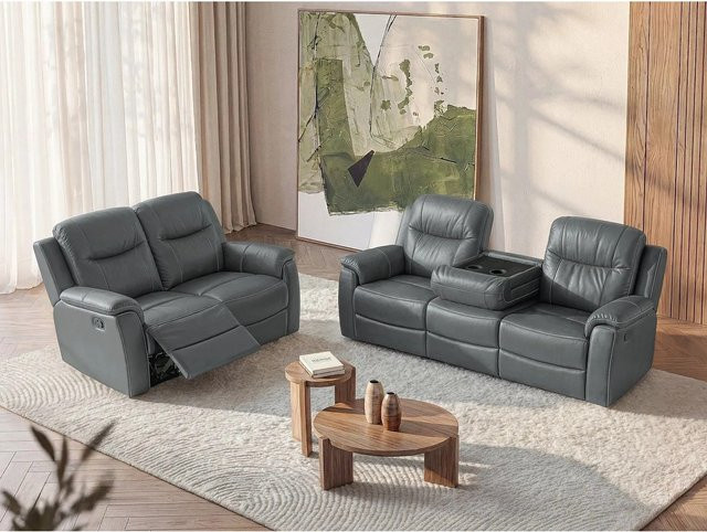 Vente-unique Couchgarnitur Evasion aus Rindsleder in Anthrazitgrau, bestehend aus 3-Sitzer und 2-Sitzer, Breite: 205 cm, Tiefe: 156 cm - Bild 1