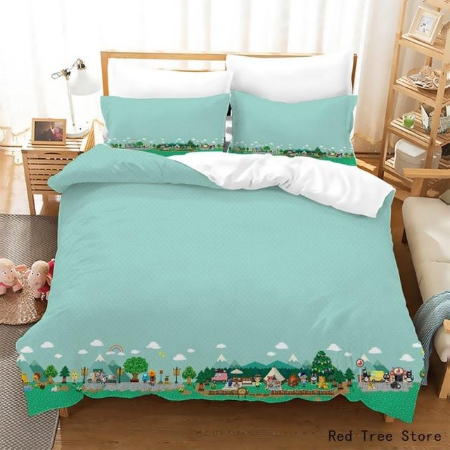 Supking Animal Crossing Bettwäsche-Set mit 3D-Design in Türkis, bestehend aus Bettbezug und Kissenbezug für Kinder, B/H: 260 x 220 cm - Bild 1