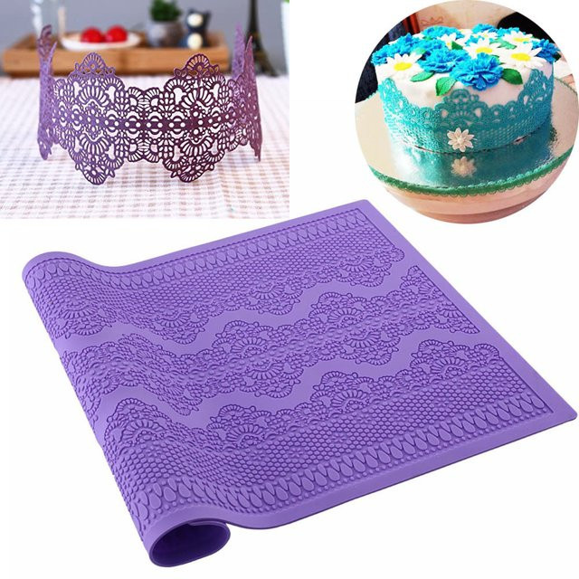 Silikon Backmatte mit Blumenmuster in Lila für Fondant und Cupcake-Dekoration, B/T: 38,4 x 28,5 cm - Bild 1