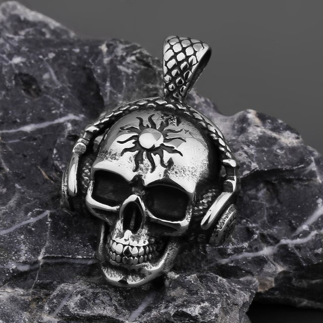 HNSP Totenkopf-Anhänger Halskette, Edelstahl, Silber, Herren - Bild 1