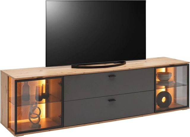 Mömax TV-Element Florenz Modern in Grau, Schwarz und Eiche Artisan mit integrierter Beleuchtung und Soft-Close-Schubladen, Breite: 210,0 cm, Tiefe: 50,0 cm, Höhe: 56,7 cm - Bild 1