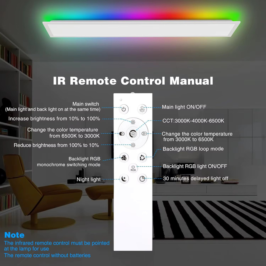 Oraymin LED-Flächenleuchte RGB in Weiß, dimmbare Deckenleuchte mit Fernbedienung, 40 W, B: 120 cm, T: 30 cm - Bild 2