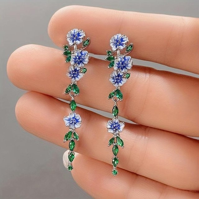 Ohrringe Emaille-Blumen, Kupfer, grau, Damen - Bild 1