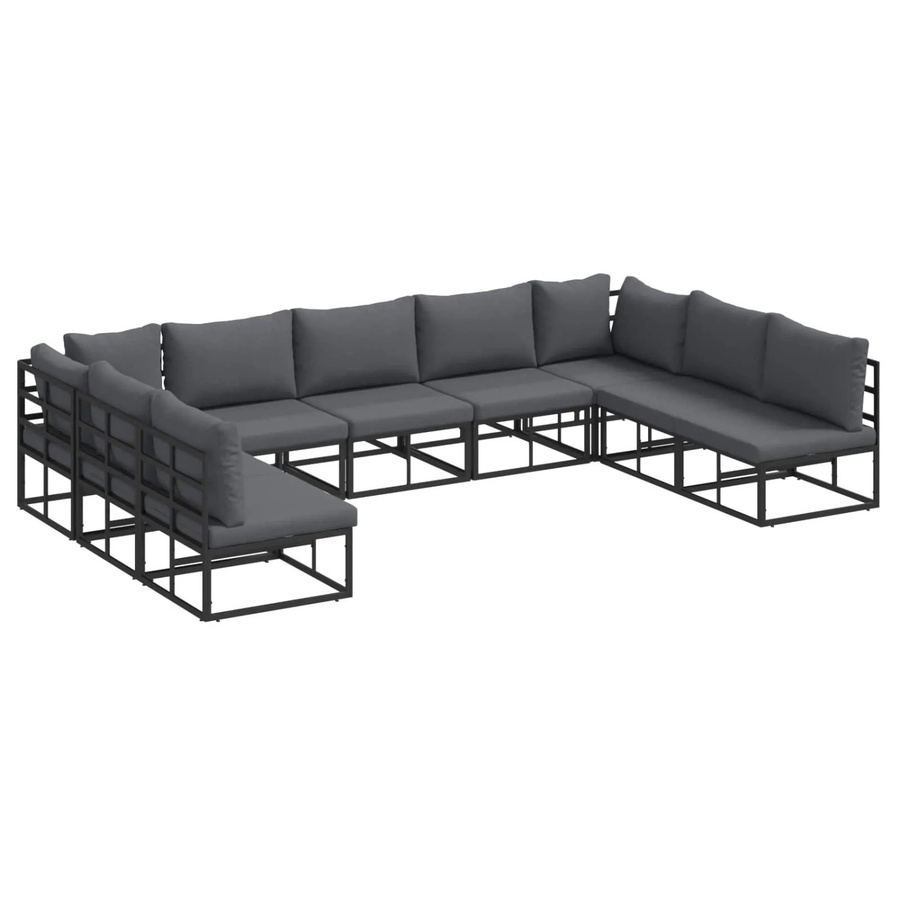 vidaXL Gartensofa-Set L-Form in Schwarz und Grau mit 9 Kissen aus pulverbeschichtetem Aluminium und UV-beständigem Polyester - Bild 2