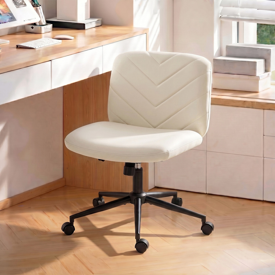 HOMCOM Bürostuhl ohne Armlehnen in Weiß, höhenverstellbarer Drehstuhl mit Wippfunktion und PU-Rollen, Sitzbreite: 62 cm, Belastbarkeit bis 120 kg - Bild 2