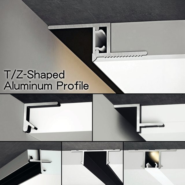 Khelse LED Aluminiumprofil F/X/Z-Typ in Silber für Deckenschattenschnur und Kantenverkleidung an Wand, Ecke und Treppe - Bild 1