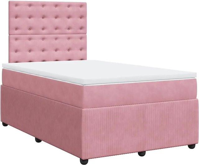 vidaXL Boxspringbett mit Matratze in Rosa, Hybrid-Bett aus Samt mit USB-Ladeport und Unterbettbeleuchtung, B/T: 120 x 200 cm - Bild 1