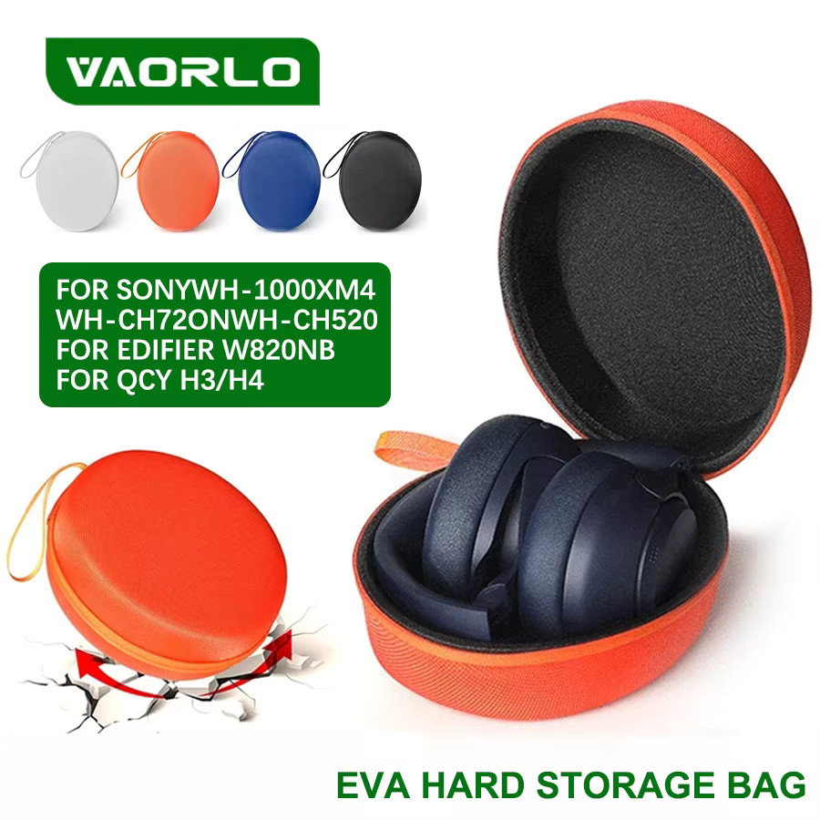 VAORLO EVA-Hartschalenkoffer wasserdichte und stoßfeste Kopfhörerhülle für Sony WH-1000XM4, WH-1000XM5, EDIFIER W820NB sowie QCY H3 und H4 in Blau oder Orange - Bild 2