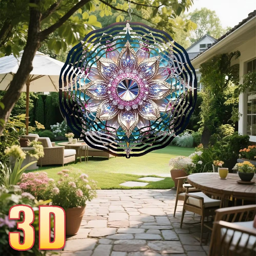 CIFBUY Rundes 3D Hängeschild mit Blumen- und Mandala-Design, Doppelseitige Gartendekoration in Multicolour, Durchmesser: 25,4 cm - Bild 4