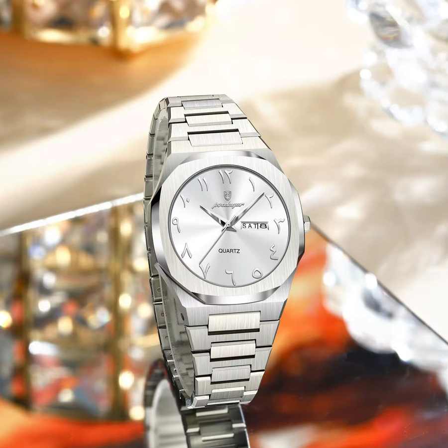 POEDAGAR Armbanduhr Edelstahl, Quarz, Silber, Damen, Wochentagsanzeige - Bild 4