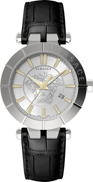 Versace Herrenuhr, Quarz, Edelstahl, 43 mm, Leder, Silber, 5 ATM - Bild 1