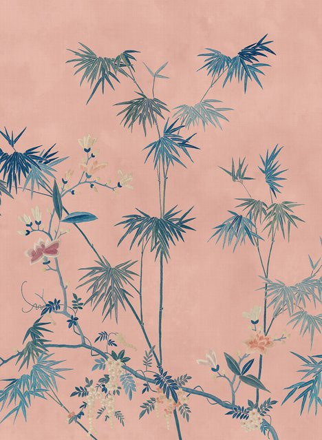 Sandberg Mural Bamboo Grove Tapete in Pink mit chinesischem Bambus-Motiv aus Vlies - Bild 1