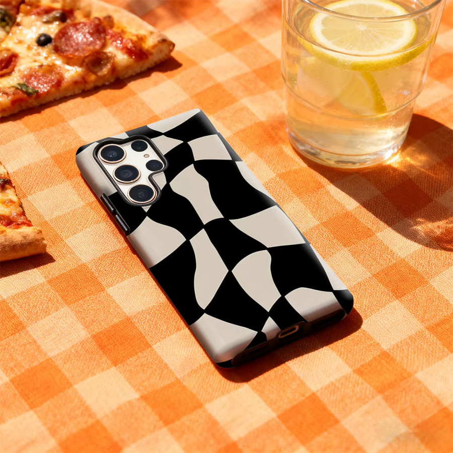 Handyhülle mit schwarz-beigem Muster für iPhone 11 bis iPhone 17 Pro Max Plus mit doppelschichtiger Rückseite - Bild 3