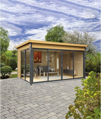 WOLFF FINNHAUS Gartenhaus Studio 44-D aus Holz in Beige, B/H/T: 438 x 239 x 340 cm - Bild 1