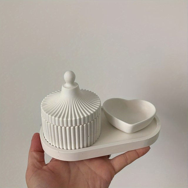 3-teiliges Silikonform-Set von LEQU Happy And Fun für DIY-Projekte wie Gips, Beton, Kerzengläser und Blumentöpfe mit ovalem herzförmigem Tablett und zylindrischem Vorratsglas - Bild 1