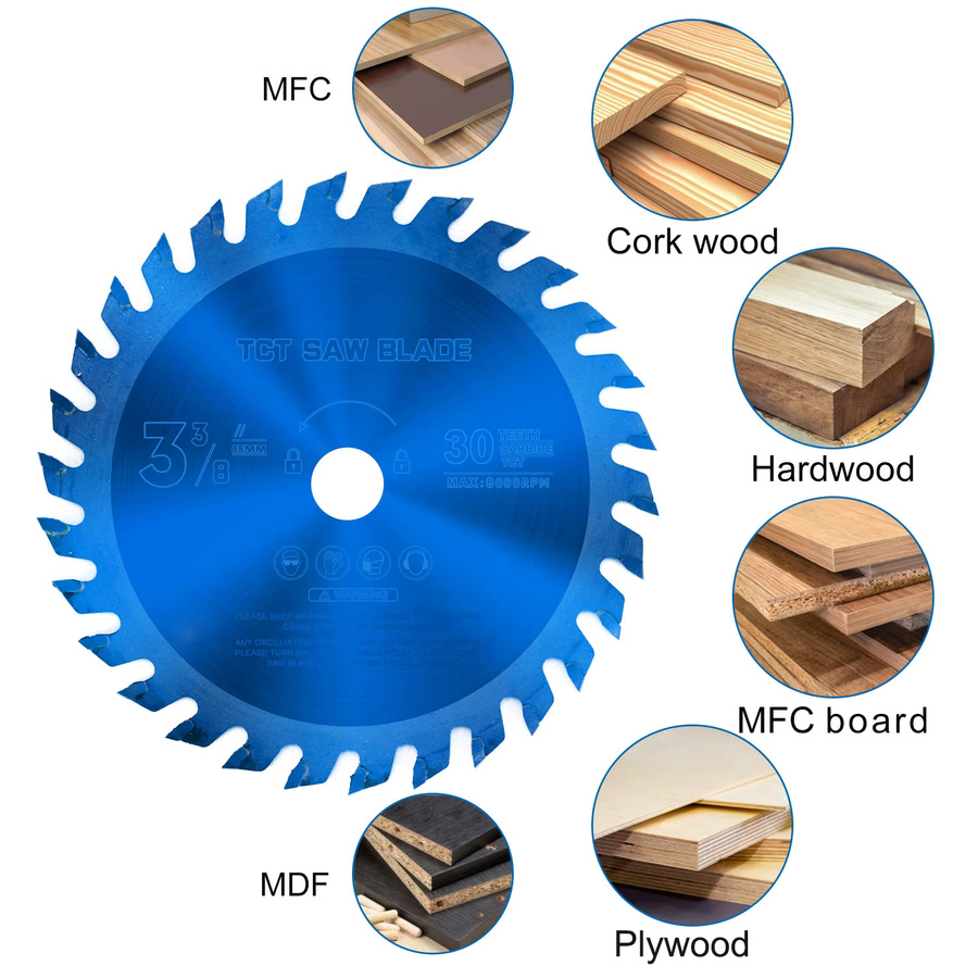 CMCP TCT-Kreissägeblatt mit Hartmetall für Holz, Nano-blau beschichtet, Durchmesser: 85 mm - Bild 3