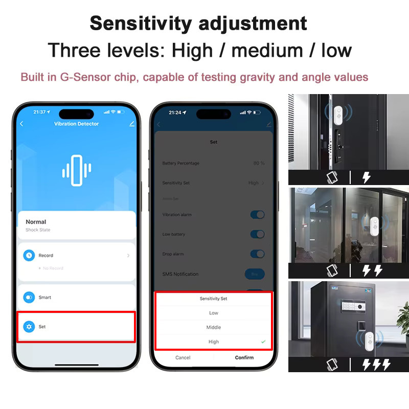 Tuya WiFi Vibrationssensor zur Echtzeit-Erkennung von Erschütterungen und Bewegung mit App-Benachrichtigung in Weiß oder Schwarz - Bild 5