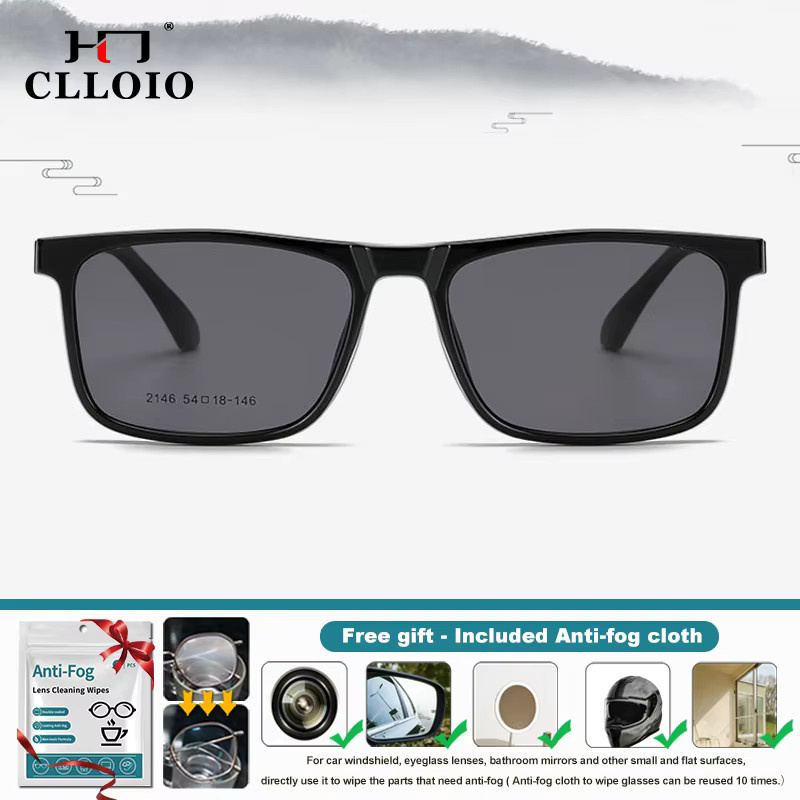 CLLOIO 2-in-1 Magnet-Clip-On Sonnenbrille, rechteckig, Vollrand, Herren, schwarz - Bild 2