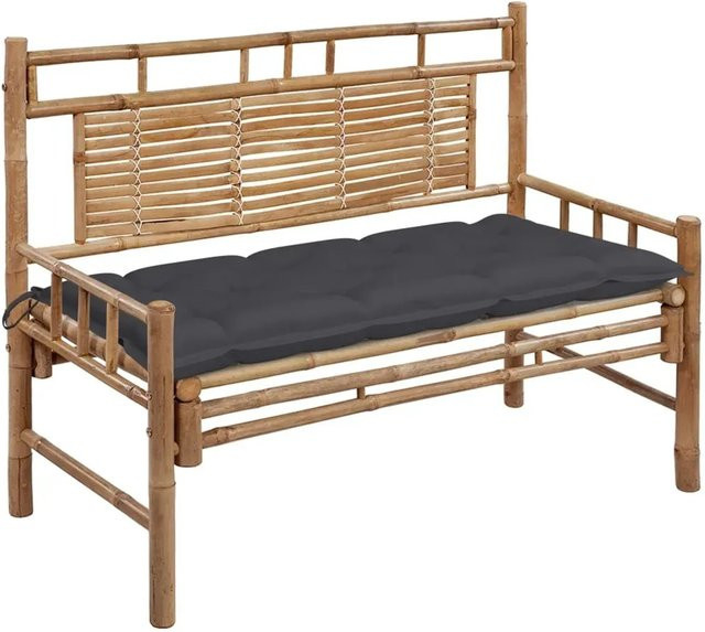 furnicato Gartenbank aus Bambus mit Auflage in Anthrazit, Breite: 120 cm - Bild 1