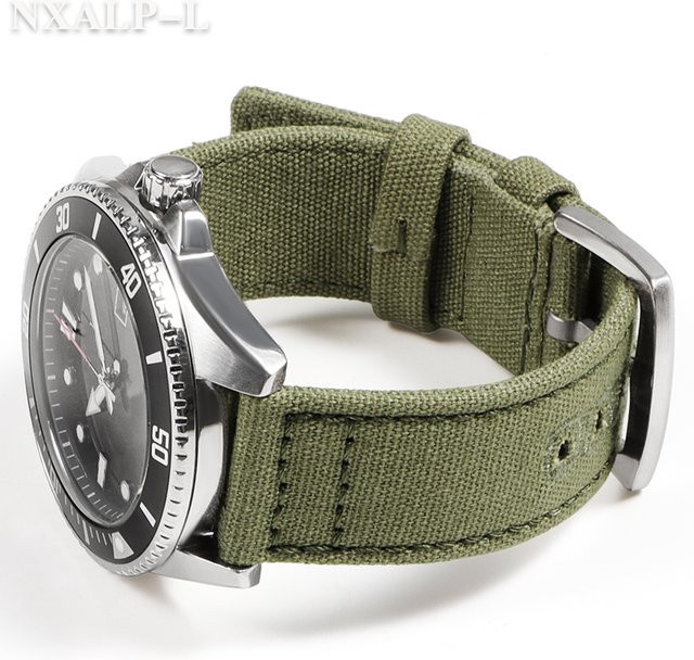 Uhrenarmband Nylon-Canvas, Armeegrün, 18 mm, 20 mm, 22 mm, Unisex - Bild 1