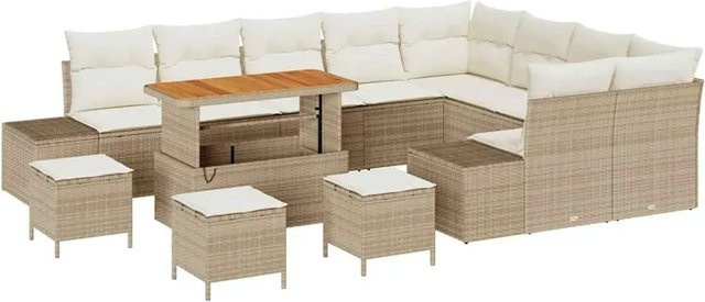vidaXL Garten-Sofa-Set aus Poly Rattan in Beige mit 13-teiliger Polstergarnitur und Stauraumfunktion - Bild 1