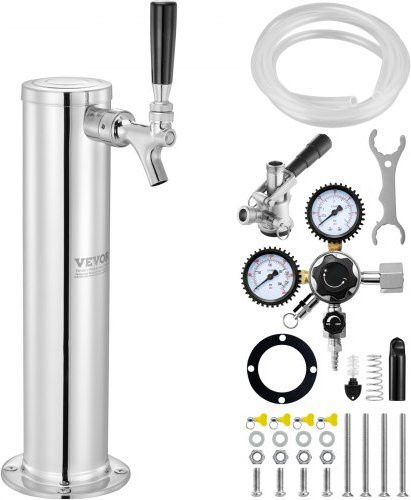 VEVOR Kegerator-Bierturm-Kit mit Einzelzapfhahn aus Edelstahl in Silber, Bierumrüstsatz mit Doppelmessgerät W21.8-Regler und S-System-Fasskupplung, B/T/H: 43,5 x 17,5 x 11,5 cm - Bild 1