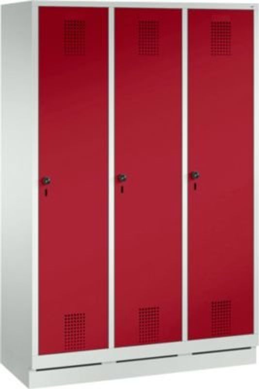 C+P Garderobenschrank Evolo aus Stahl mit 3 Abteilen, Farbe: Korpus lichtgrau, Front rubinrot, H x B x T: 180 x 120 x 50 cm - Bild 3