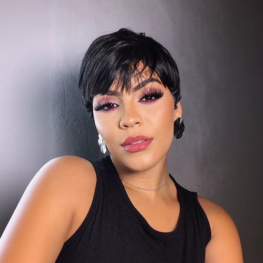 OYM HAIR Pixie Cut Perücke, 100 % Echthaar, Glattes Haar, Damen - Bild 2