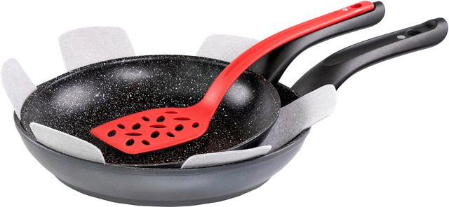 STONELINE 4-teiliges Pfannen-Set mit Deckel in Schwarz, Non-Stick Beschichtung und Magnet-Griff, Made in Germany - Bild 1