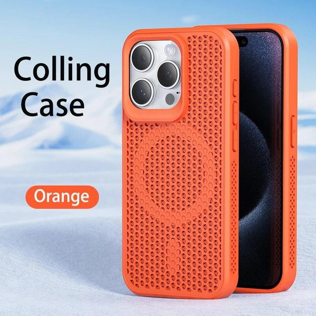 MagSafe Magnetische Handyhülle für Apple iPhone 16 15 14 13 12 Pro Max Plus mit Kühlung und atmungsaktivem Gitter in Orange, Breite: 6.1 Zoll - Bild 1